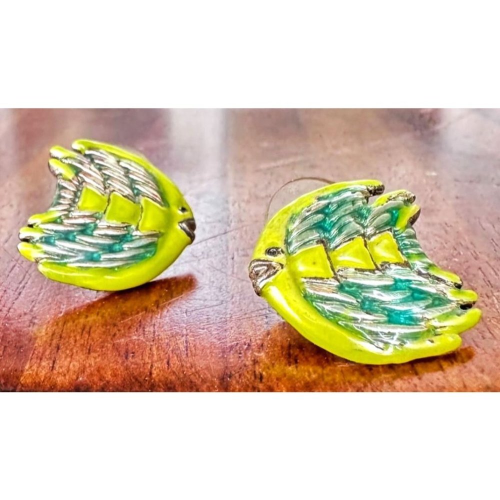 Vintage Fish Earrings Pierced Blowfish Tropical Islands Beach Vacation C…